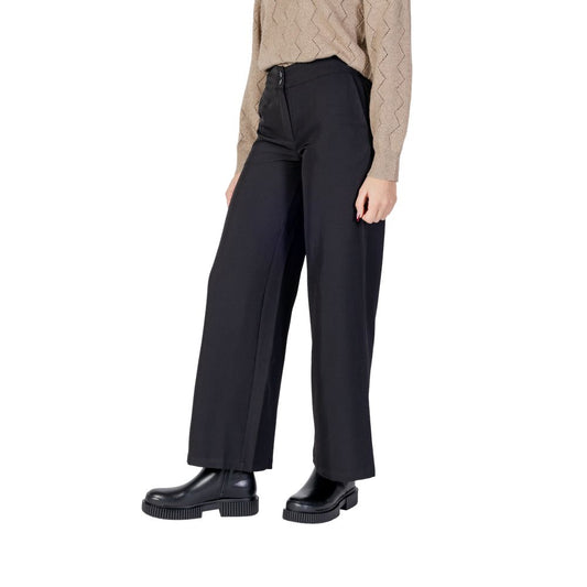 Black Polyester Flared Pants