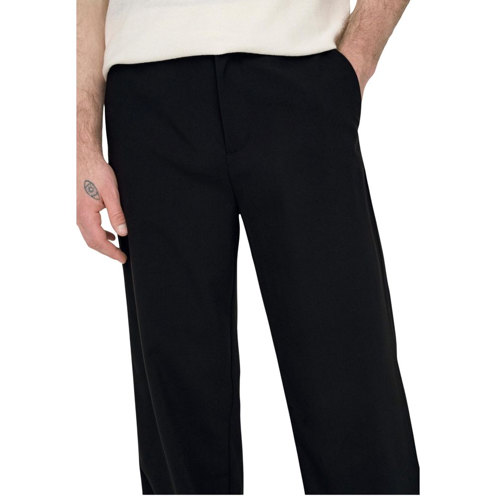Black Polyester Casual Pants