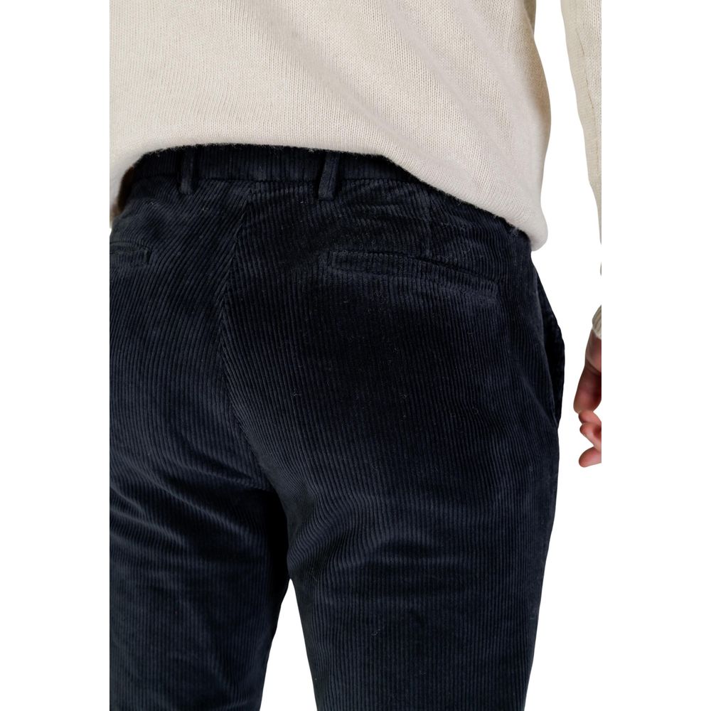 Blue Cotton Casual Pants