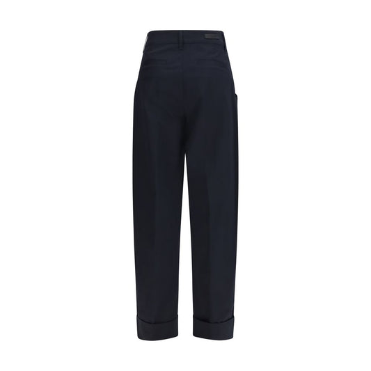 Blue Cotton Casual Pants