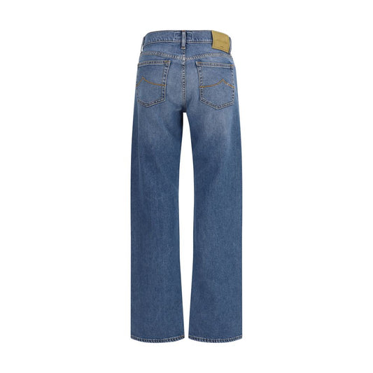 Blue Cotton Straight-Leg Jeans