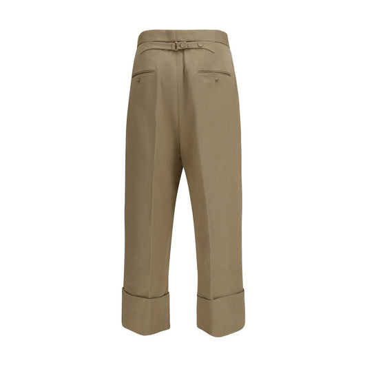 Beige Cotton Casual Pants