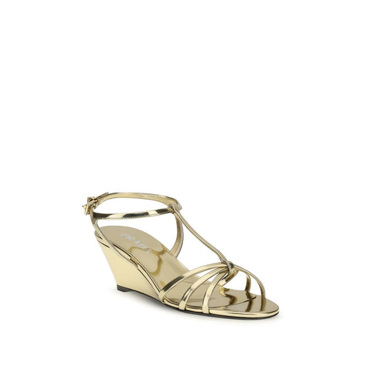 Gold Calf Leather Bos Taurus Wedge Sandals