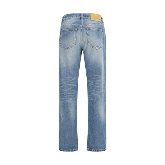 Blue Cotton Straight-Leg Jeans