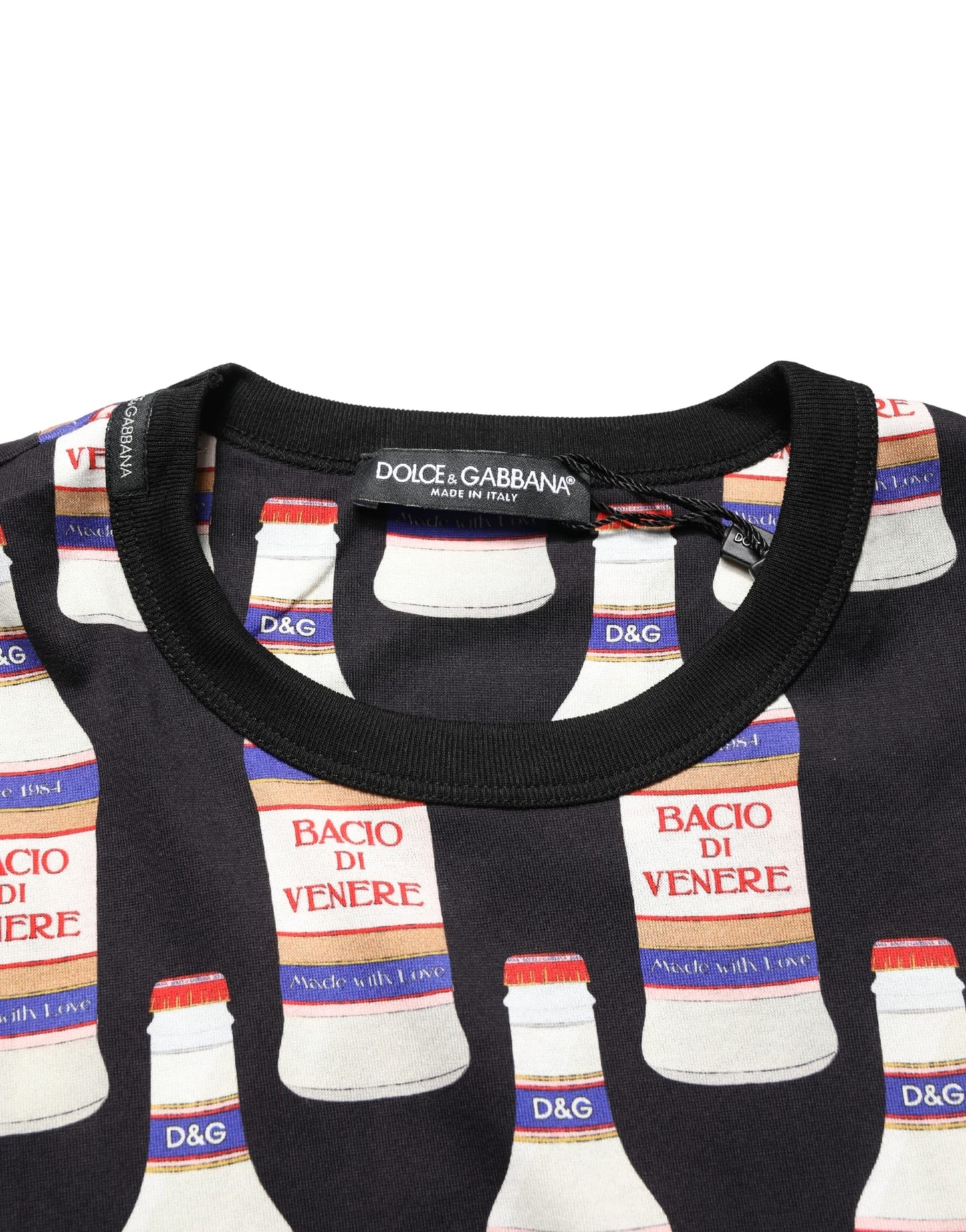 Black Bottle Print Cotton Crew Neck T-shirt