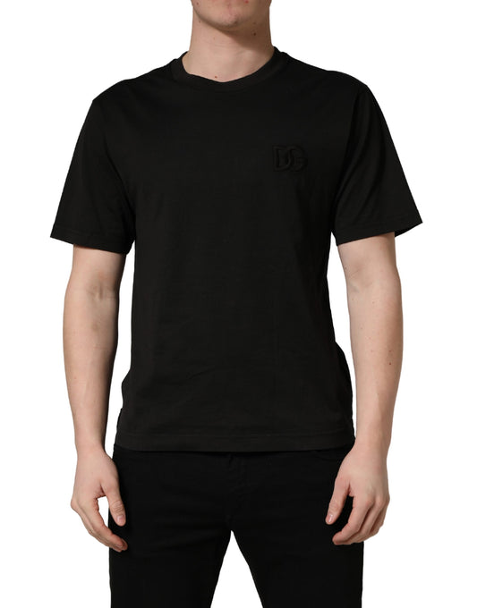 Black Cotton Short Sleeves Crew Neck T-shirt