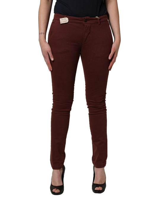 Maroon Mid Waisted Slim Fit Denim Trouser Jeans
