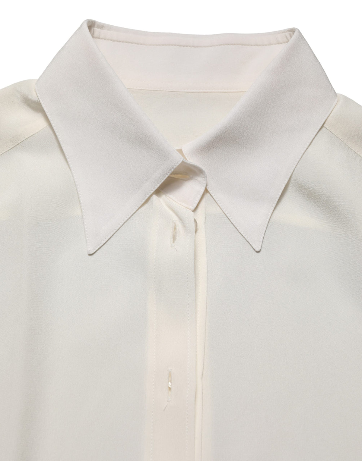 Off White Collared Long Sleeves Blouse Top