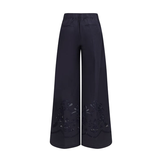Blue Cotton Casual Pants
