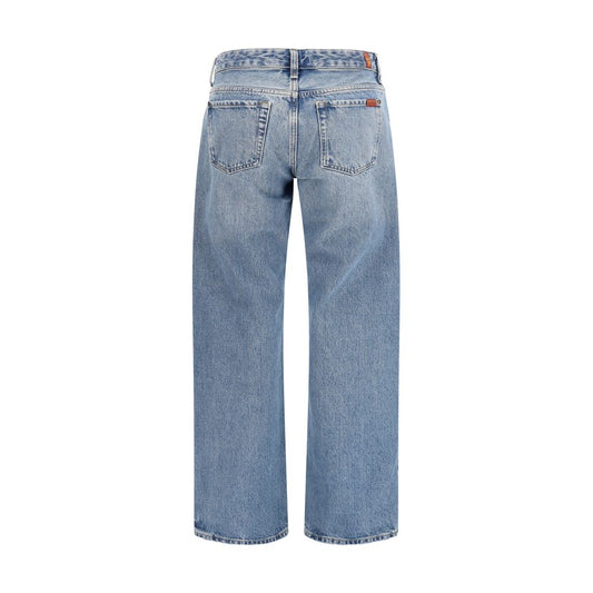 Blue Cotton Straight-Leg Jeans