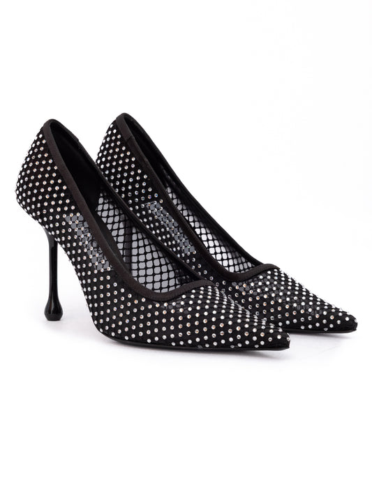 Black Mesh Satin Crystal Ixia 95 Pumps