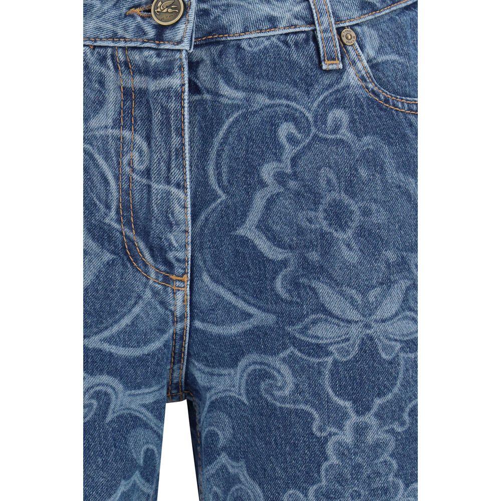 Blue Cotton Flared Jeans