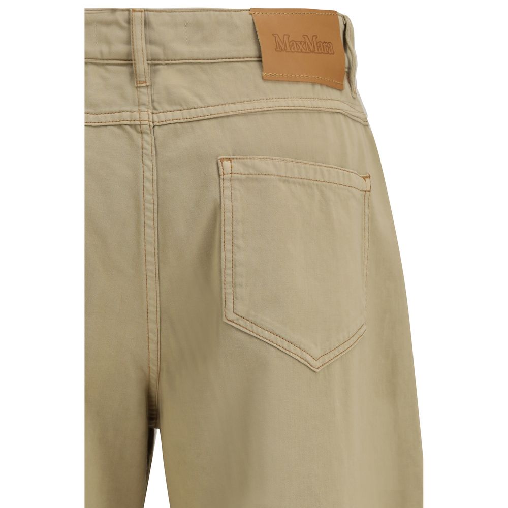 Beige Cotton Casual Pants