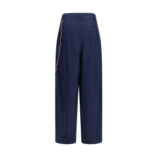 Blue Cotton Casual Pants