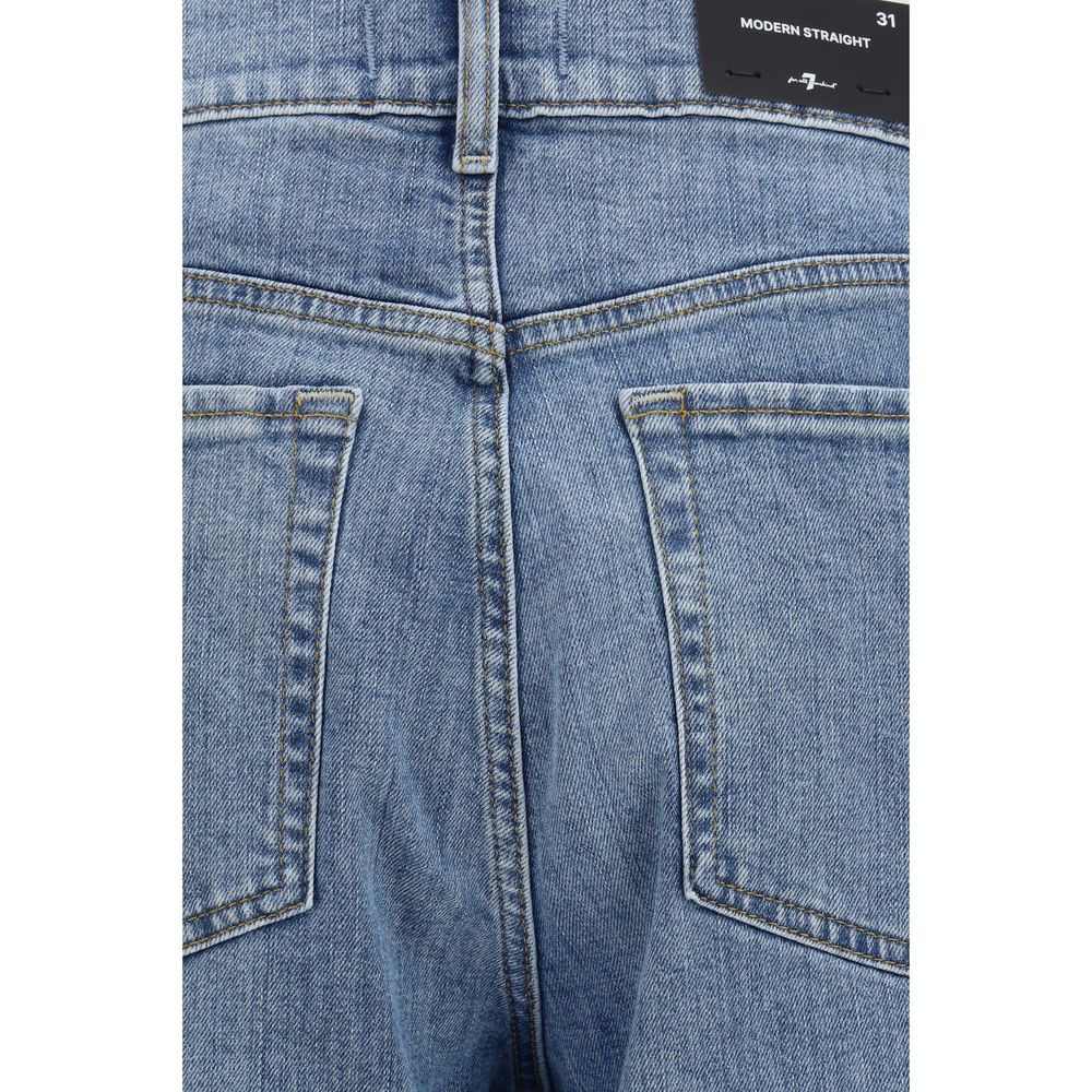 Blue Cotton Straight-Leg Jeans