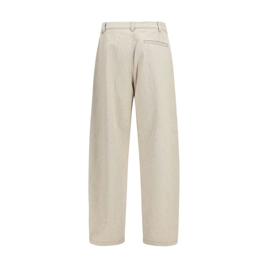Beige Cotton Casual Pants