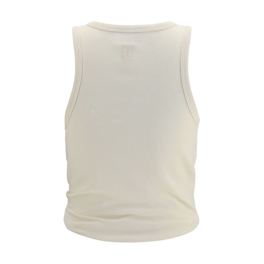 Beige Cotton Sleeveles T-Shirt