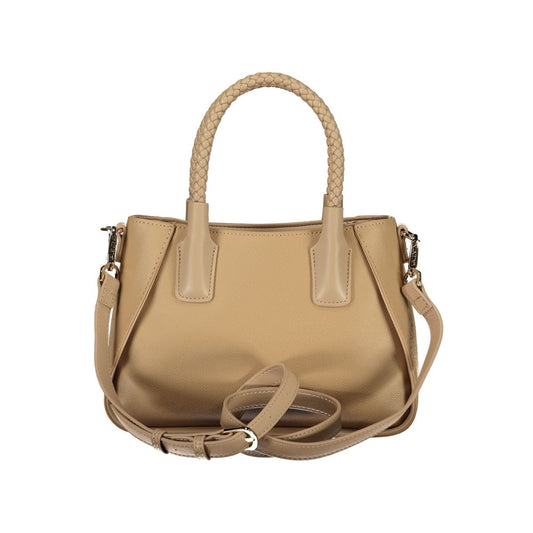 Beige Polyurethane Women's Bag with Handles and Shoulder Strap