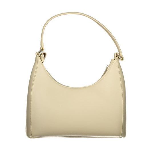 Beige Polyurethane Women's Bag with Adjustable Shoulder Strap