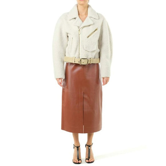 Beige Polyester Biker Jacket