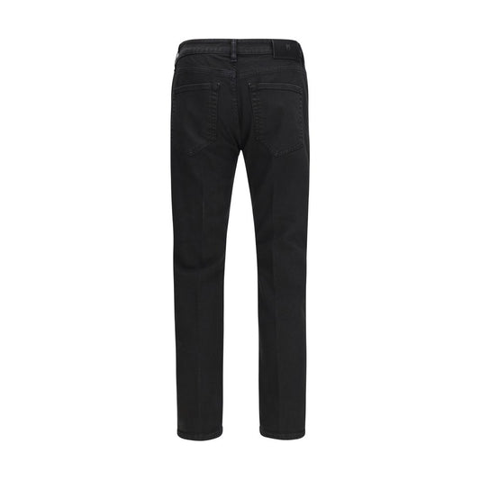 Black Cotton Tapered Jeans