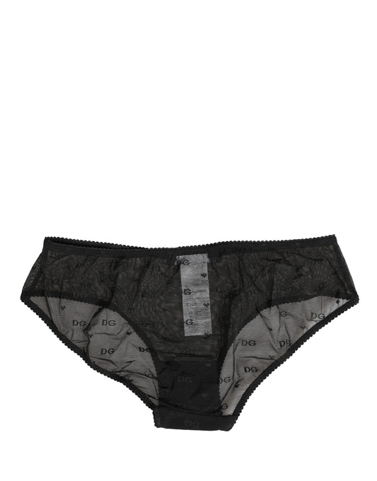 Black Sheer Mesh Lace Logo Brief Panty Underwear