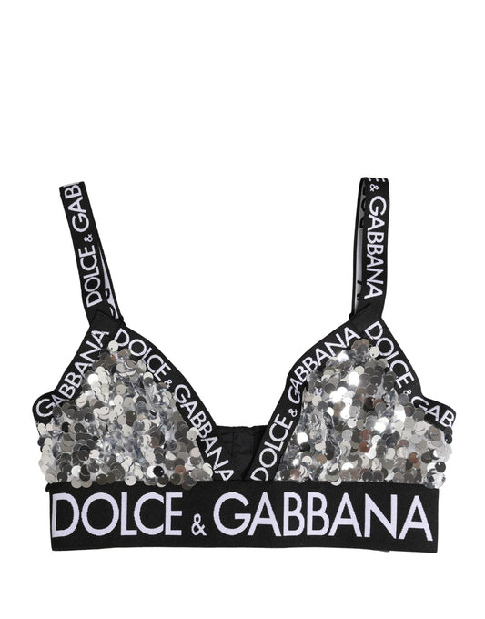 Silver Sequined Triangle Soft Cup Bra Underwear