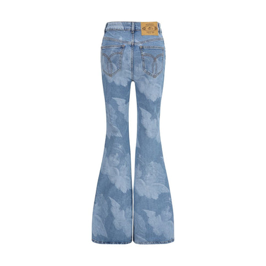 Blue Cotton Flared Jeans