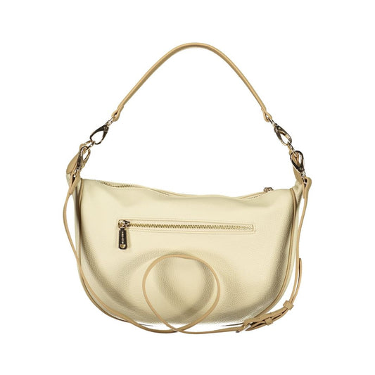 Beige Polyurethane Women's Bag With Adjustable Shoulder Strap