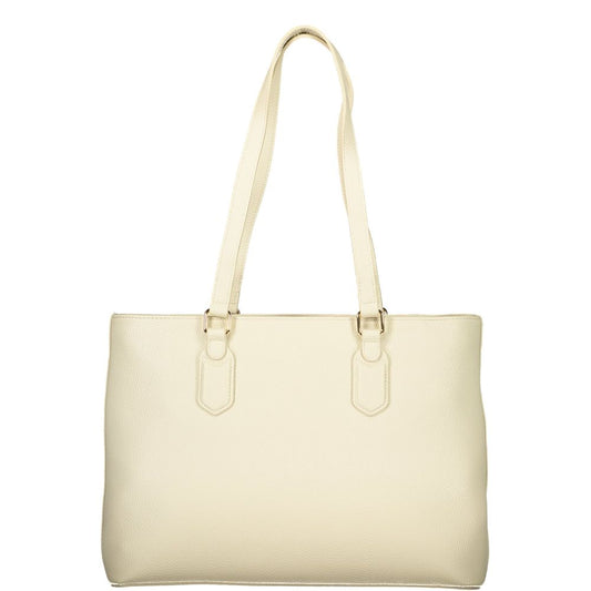 Beige Polyurethane Women's Shoulder Bag with Internal Pocket