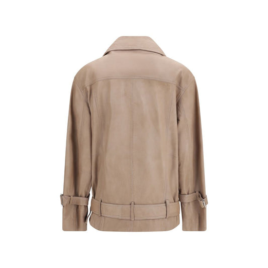 Beige Lambskin Leather Jacket