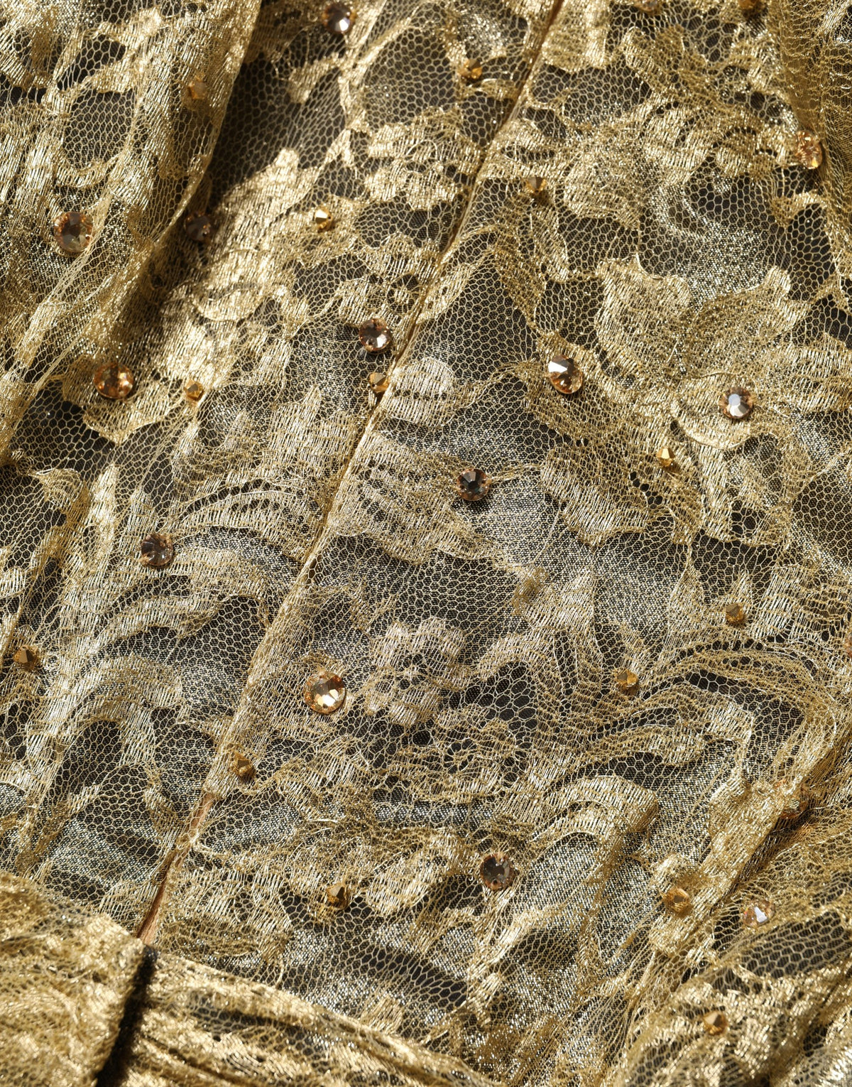 Gold Sheer Lace Crystal Embellished Dress