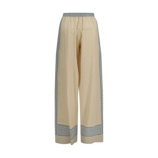 Beige Silk Casual Pants