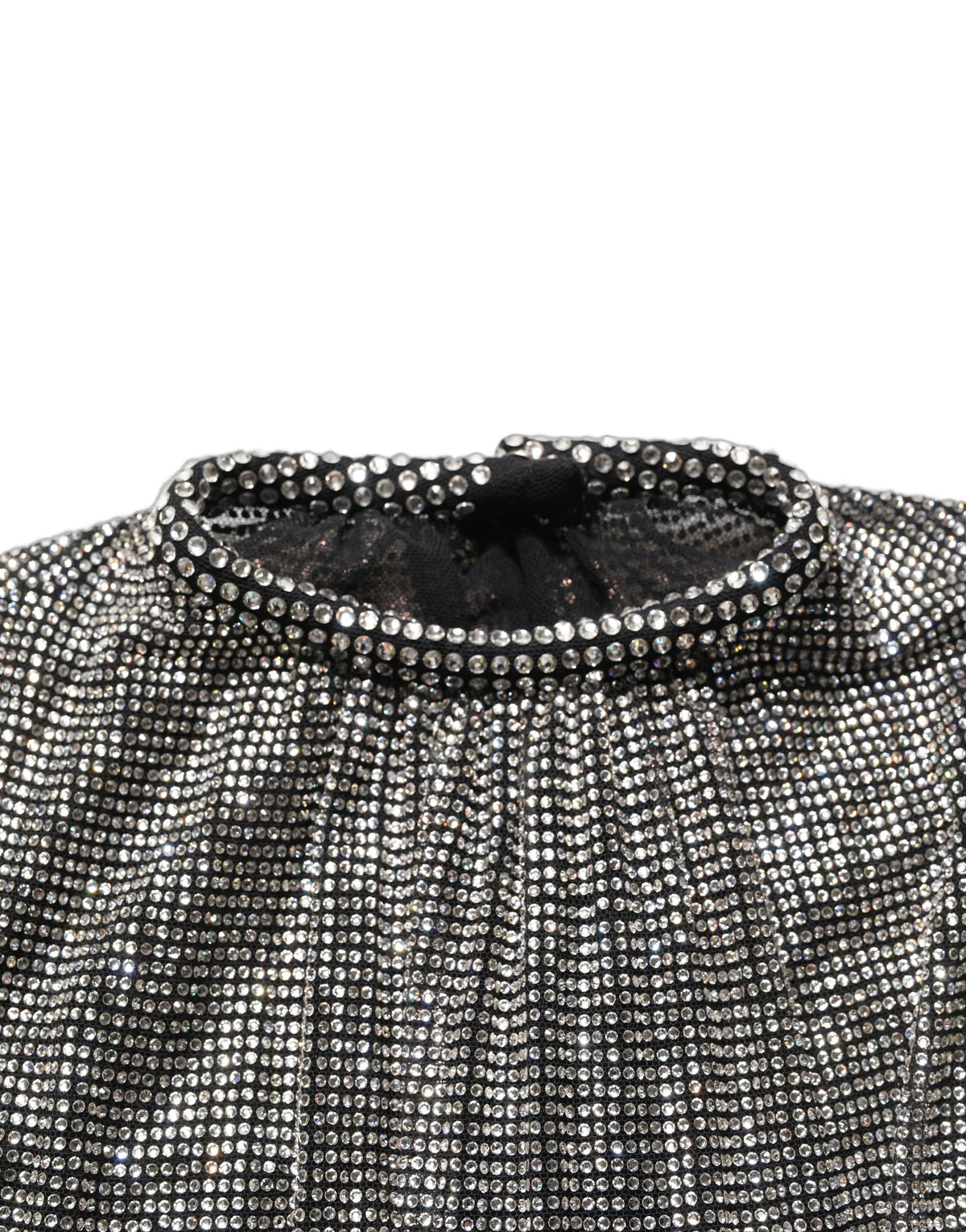 Silver Rhinestones Long Sleeves Bodysuit Mini Dress