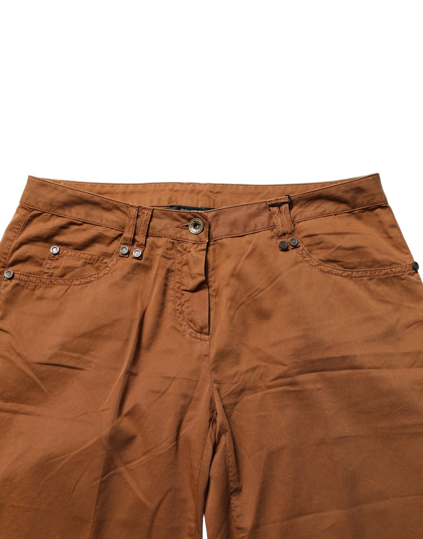 Brown Cotton Mid Waist Skinny Chino Pants