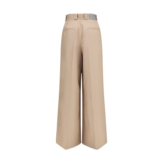 Beige Cotton Flared Pants