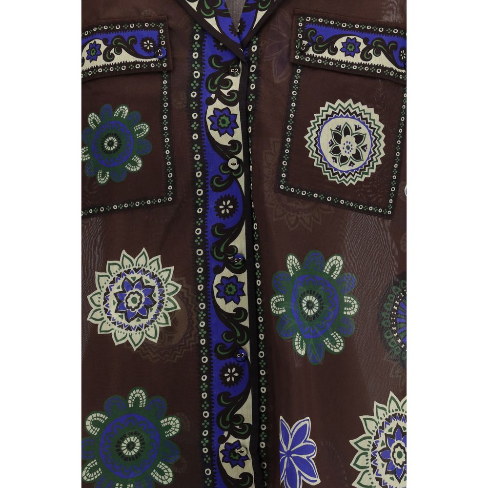 Brown Ramie Pattern Shirt