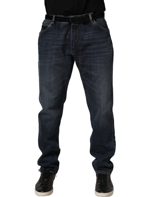 Dark Blue Washed MidWaist Straight Denim Jeans