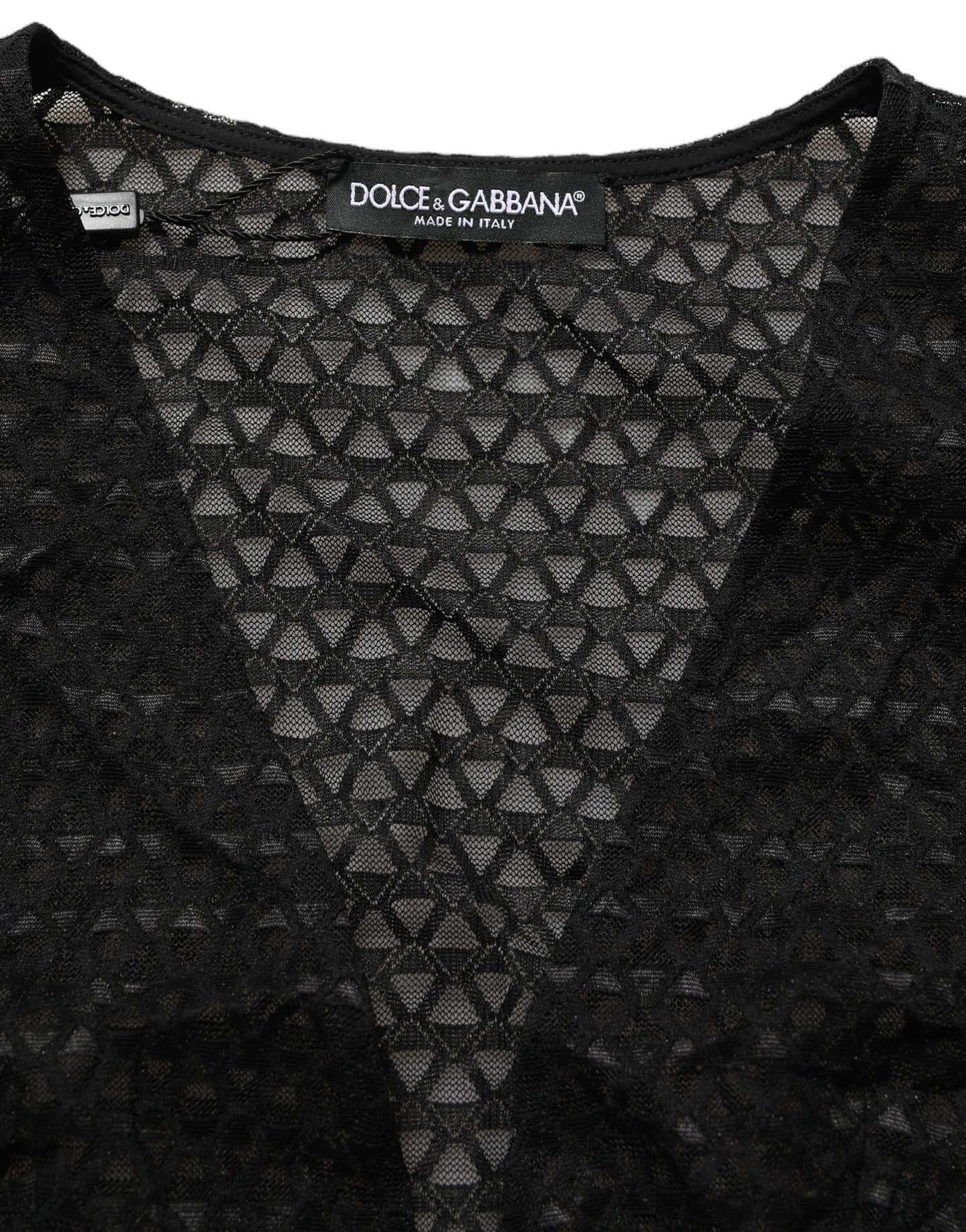Black Nylon Fishnet Long Sleeve Cropped Top
