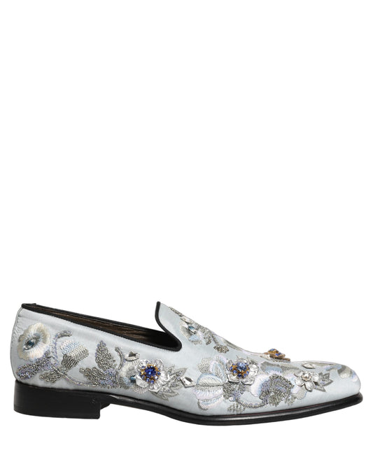White Floral Embellished Men Loafers Shoes