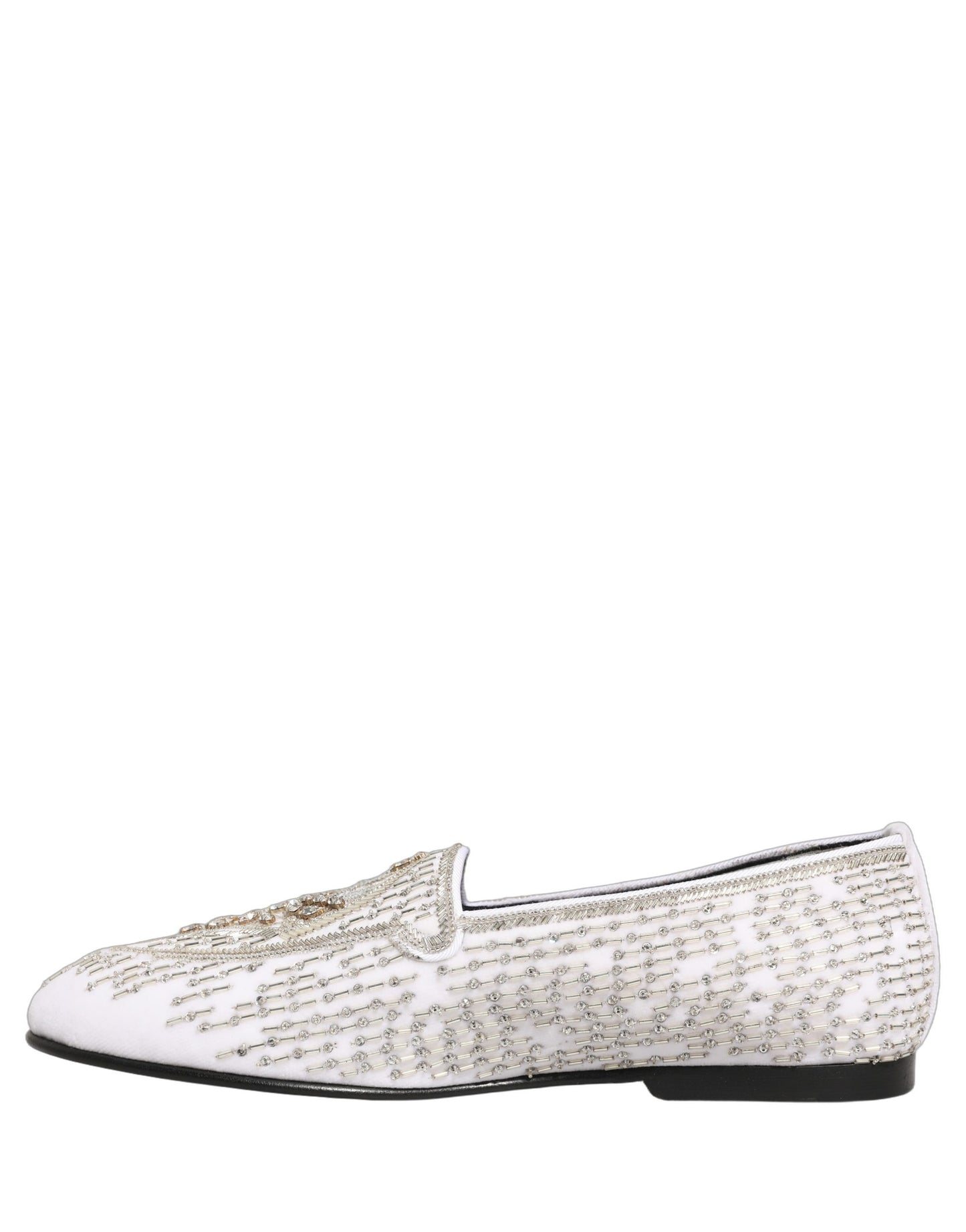 White Satin Embellished Dress Loafers Shoes