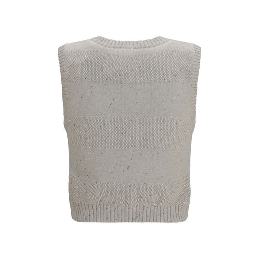 Beige Cotton Sleeveles Sweater