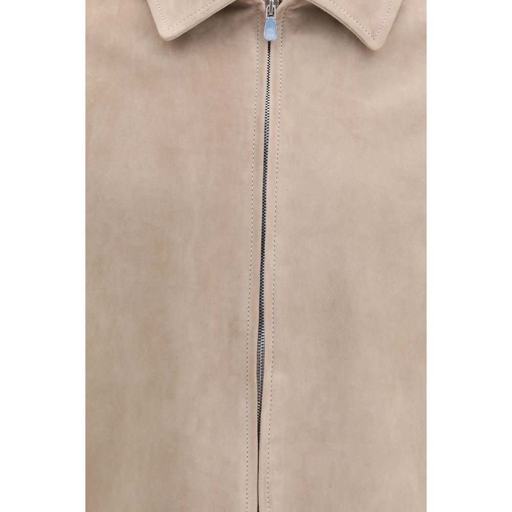 Beige Calf Leather Bos Taurus Leather Jacket