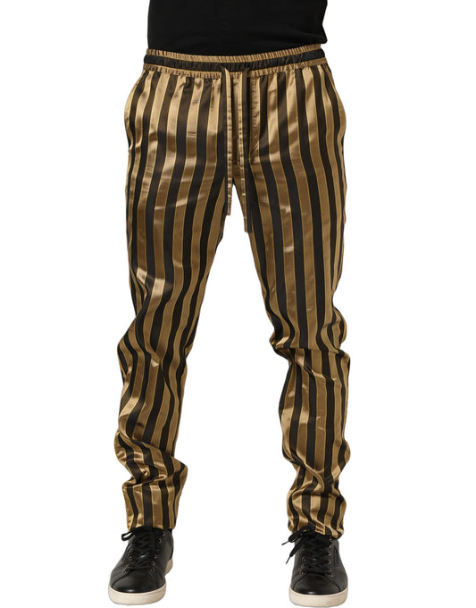 Gold Black Stripes Satin Tapered Leg Men Pants