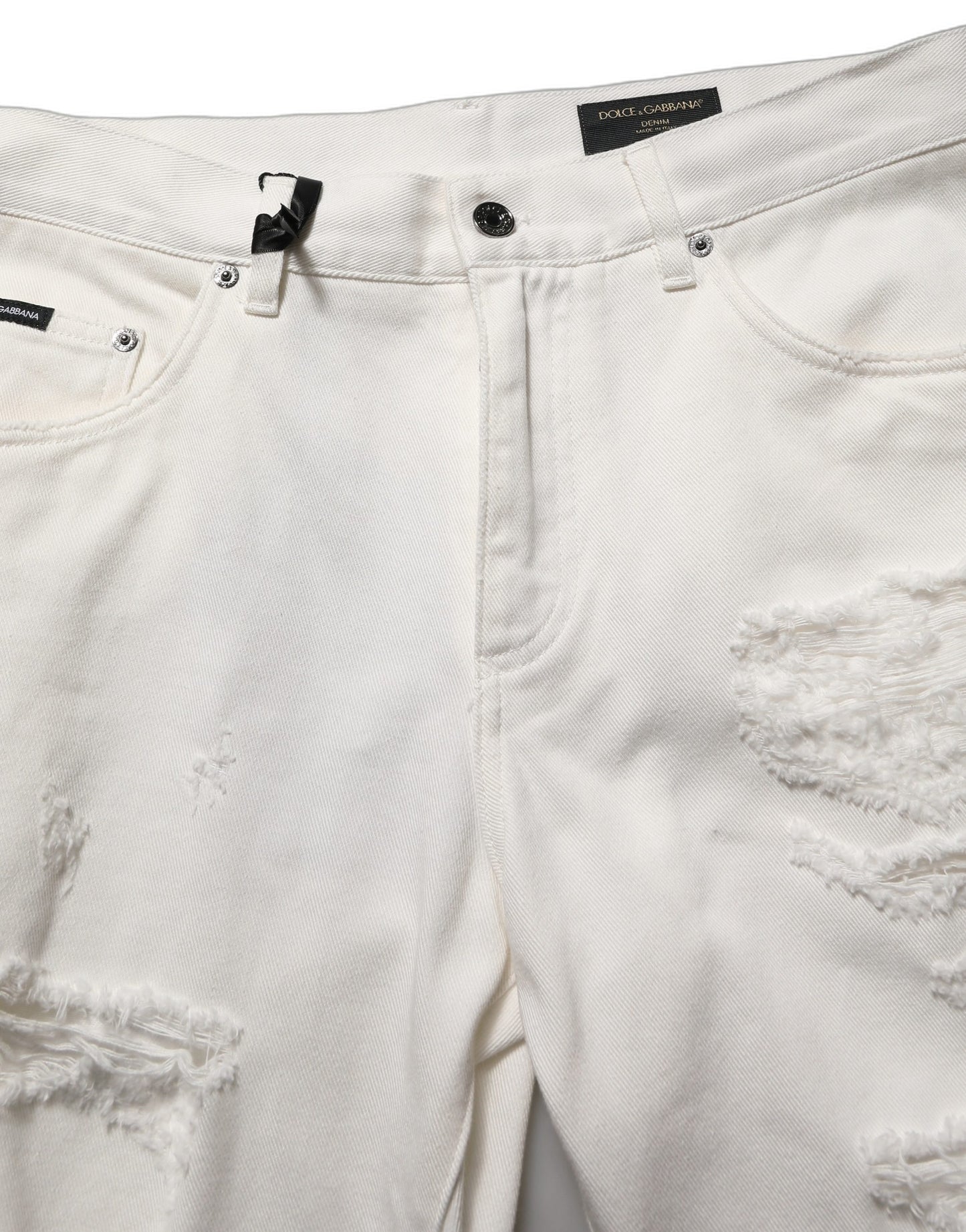 White Cotton Distressed Straight Denim Jeans