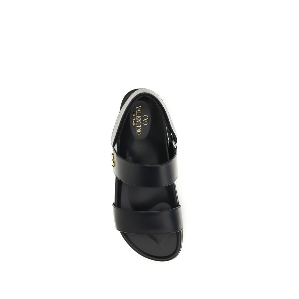Black Calf Leather Bos Taurus Flat Sandals