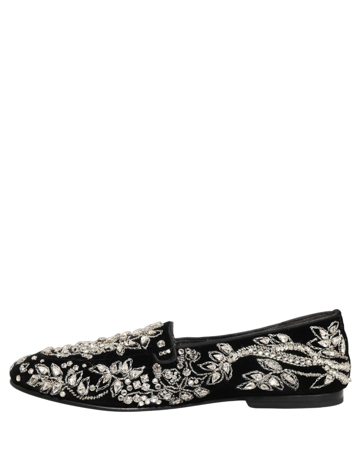 Black Velvet Embellished Dress Loafers Shoes