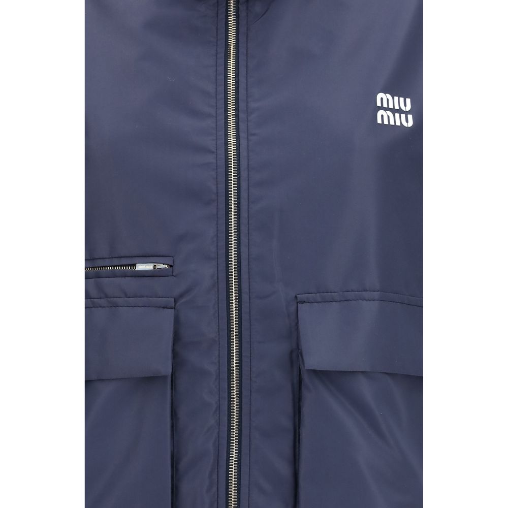 Blue Polyester Full-Length Jacket