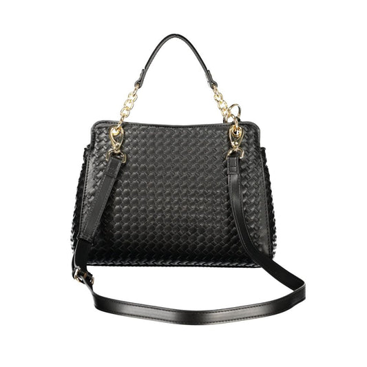 Black Polyurethane Women's Bag with Adjustable Strap