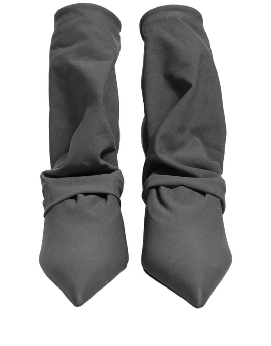 Gray Stretch Socks Heels Ankle Boots Shoes